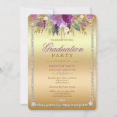 Diamond Glitter Waterverf Flowers Gold Afstudeerde Kaart (Voorkant)