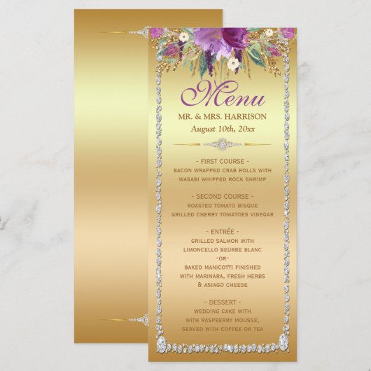 Diamond Glitter Waterverf Flowers Gold Menu (Voorkant / Achterkant)