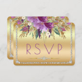Diamond Glitter Waterverf Flowers Gold RSVP (Voorkant / Achterkant)