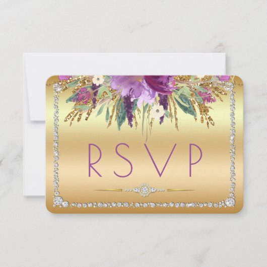 Diamond Glitter Waterverf Flowers Gold RSVP (Voorkant)