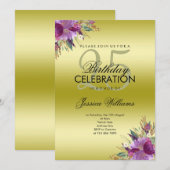 Diamond Glitter Waterverf Flowers Gold Verjaardag Kaart (Voorkant / Achterkant)