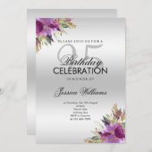 Diamond Glitter Waterverf Flowers Silver Verjaarda Kaart (Voorkant / Achterkant)