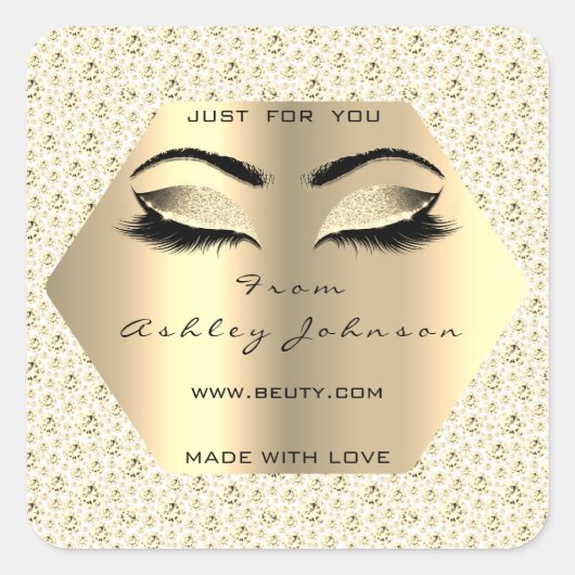 Diamond Glitter Wit Goud Gemaakt Met Liefde Vierkante Sticker (Voorkant)