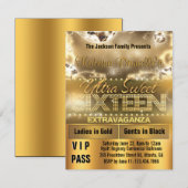 Diamond Glow Sweet Sixteen VIP Pass Invite [Gold] Kaart (Voorkant / Achterkant)