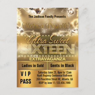 Diamond Glow Sweet Sixteen VIP Pass Invite [Gold] Kaart
