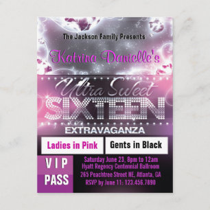 Diamond Glow Sweet Sixteen VIP Pass Invite [Roze] Kaart