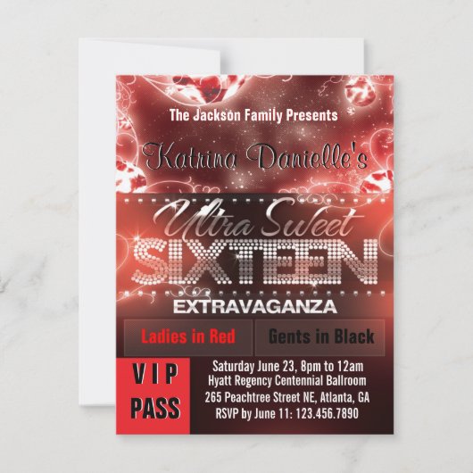 Diamond Glow Sweet Sixteen VIP Pass [Red Black] Kaart (Voorkant)
