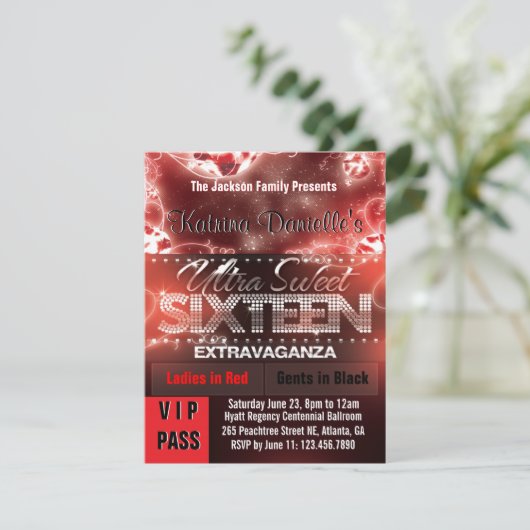 Diamond Glow Sweet Sixteen VIP Pass [Red Black] Kaart (Staand voorkant)