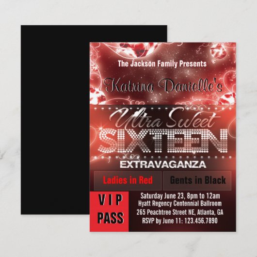 Diamond Glow Sweet Sixteen VIP Pass [Red Black] Kaart (Voorkant / Achterkant)