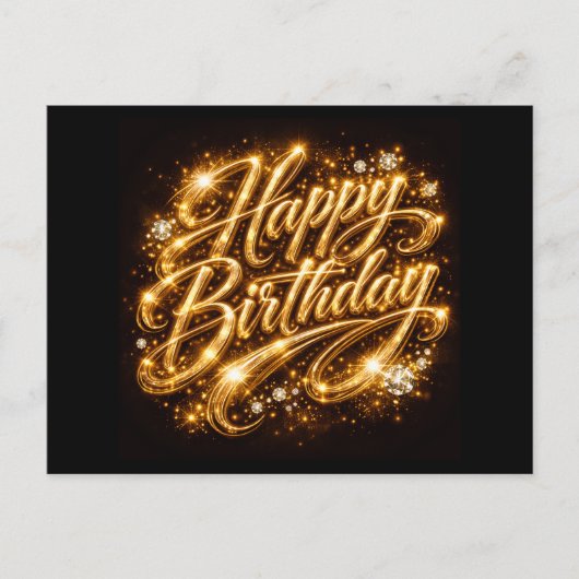 Diamond Glow Verjaardag — 3D Goud  Briefkaart (Voorkant)