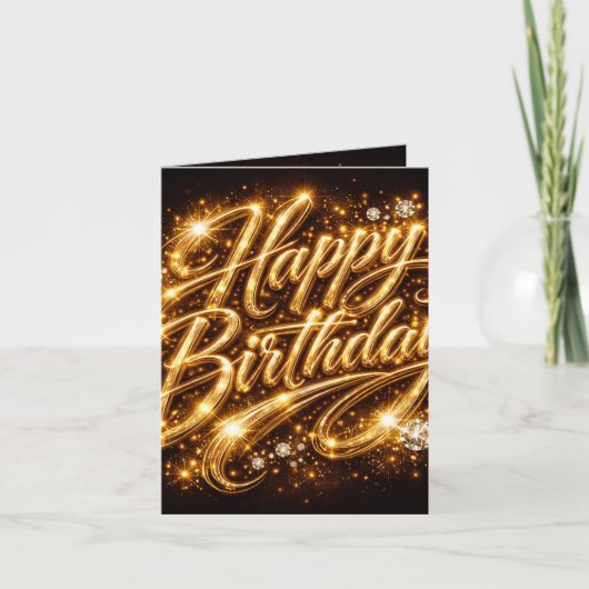 Diamond Glow Verjaardag — 3D Gouden Gevouwen Uitno (Voorkant)