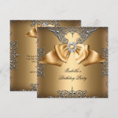 Diamond Gold Beige Bow Silver Elegant Birthday Kaart (Voorkant / Achterkant)