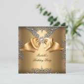 Diamond Gold Beige Bow Silver Elegant Birthday Kaart (Staand voorkant)