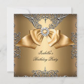 Diamond Gold Beige Bow Silver Elegant Birthday Kaart (Voorkant)