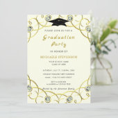 Diamond Gold Elegant Afstuderen Invitation Kaart (Staand voorkant)