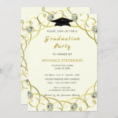 Diamond Gold Elegant Afstuderen Invitation Kaart (Voorkant / Achterkant)