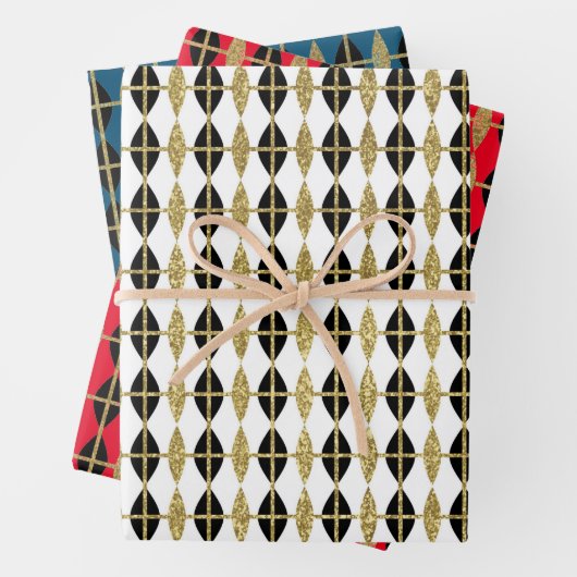 Diamond & Gold Grid Trio Inpakpapier Vel (In situ)