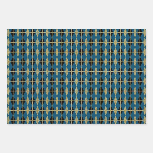 Diamond & Gold Grid Trio Inpakpapier Vel (Voorkant 3)