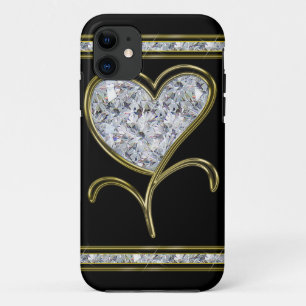 Diamond & Gold Heart Flower iPhone 11 Hoesje