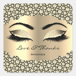 Diamond Gold Lashes Naam Cleaner Liefde & Bedankt Vierkante Sticker