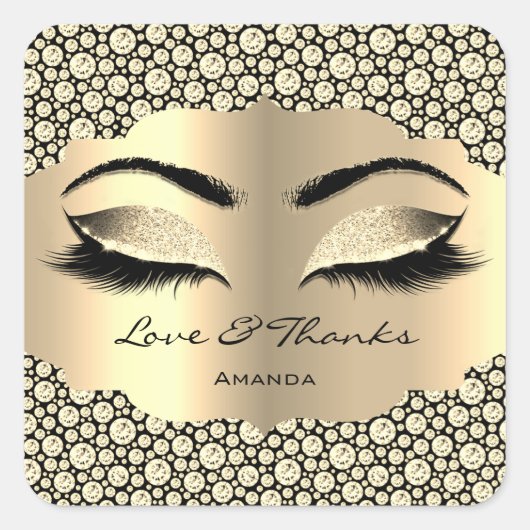 Diamond Gold Lashes Naam Cleaner Liefde & Bedankt Vierkante Sticker (Voorkant)