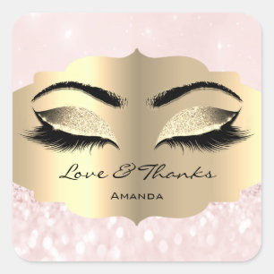Diamond Gold Lashes Pink Sweet 16th Love & Bedankt Vierkante Sticker
