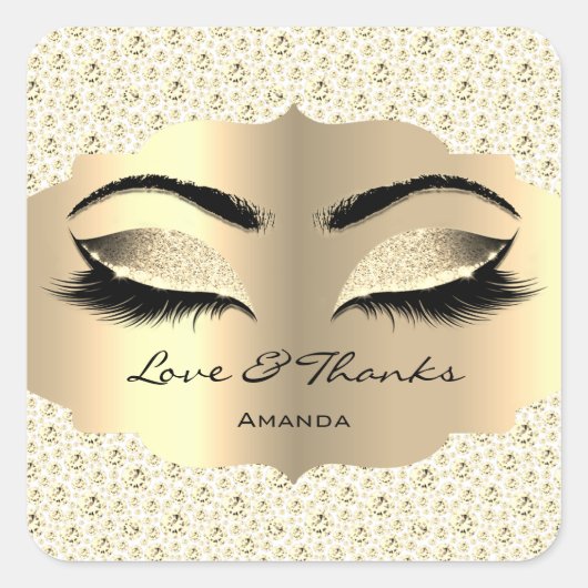 Diamond Gold Lashes White Cleaner Liefde & Bedankt Vierkante Sticker (Voorkant)