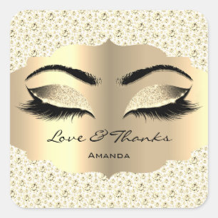 Diamond Gold Lashes White Cleaner Liefde & Bedankt Vierkante Sticker