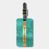 Diamond Gold Sequin Blauwgroen tropisch minimalism Bagagelabel (Voorkant verticaal)