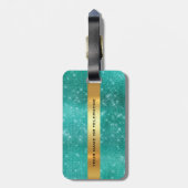 Diamond Gold Sequin Blauwgroen tropisch minimalism Bagagelabel (Achterkant verticaal)