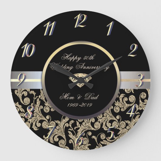 Diamond Gold Swirls 50th Wedding Jubileum Grote Klok (Voorkant)