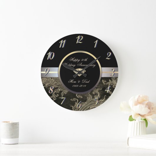 Diamond Gold Swirls Damask50th Wedding Jubileum Grote Klok (Huis)