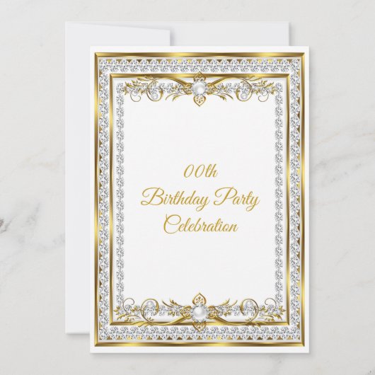 Diamond Gold White Pearl Elegant Birthday Party Kaart (Achterkant)