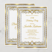 Diamond Gold White Pearl Elegant Birthday Party Kaart (Voorkant / Achterkant)