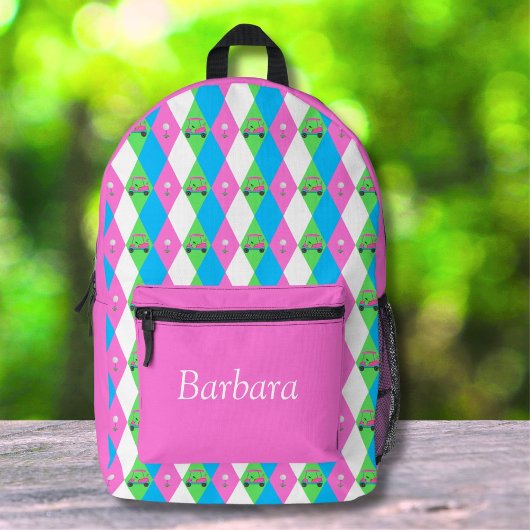 Diamond golfkar met golfbalpatroon bedrukte rugzak