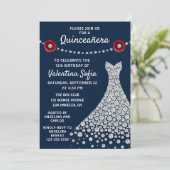 Diamond Gown Navy Blue Chic Modern Quinceañera Kaart (Staand voorkant)