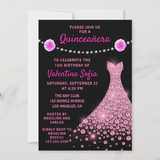 Diamond Gown Pink Modern Quinceañera Kaart (Voorkant)