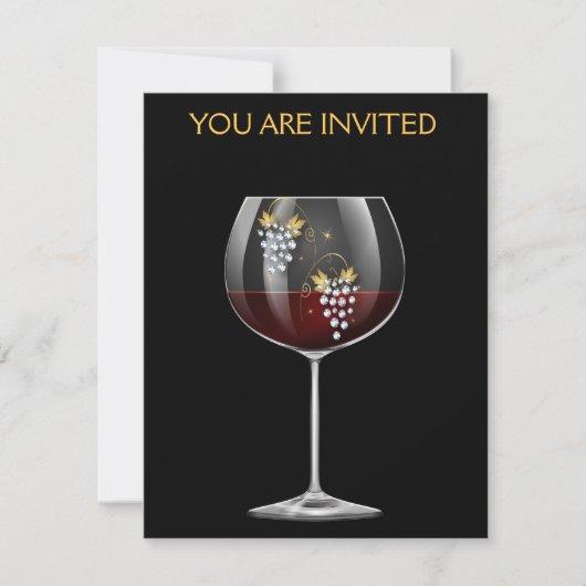 Diamond Grapes - Classy Wine Glass Invitation Kaart (Voorkant)