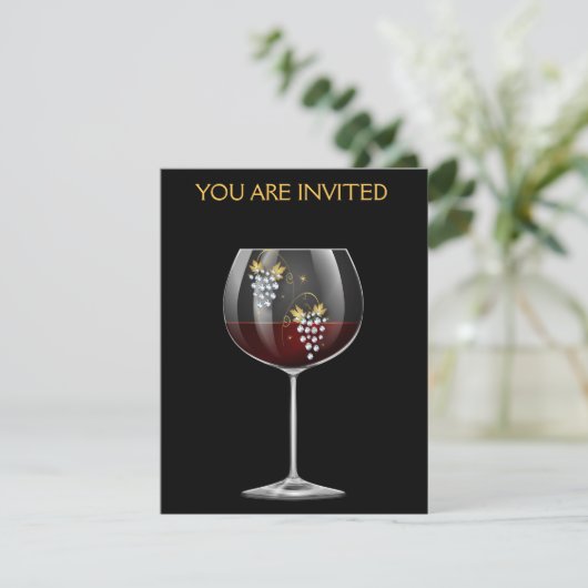 Diamond Grapes - Classy Wine Glass Invitation Kaart (Staand voorkant)