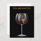 Diamond Grapes - Classy Wine Glass Invitation Kaart (Voorkant / Achterkant)