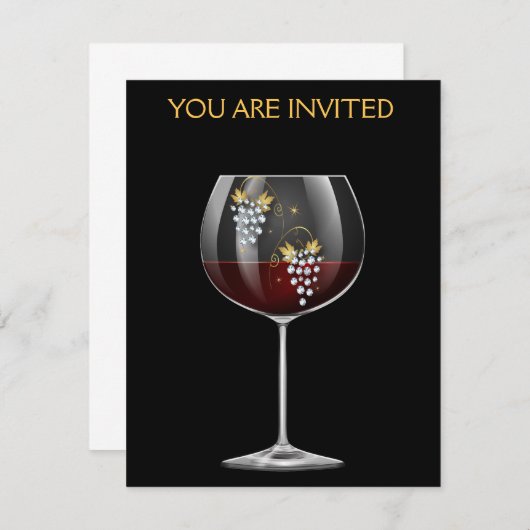 Diamond Grapes - Classy Wine Glass Invitation Kaart (Voorkant / Achterkant)