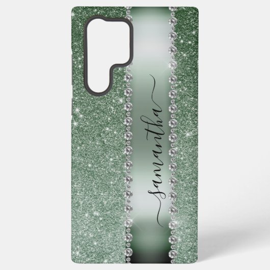 Diamond Green Faux Glitter Calligrafie Monogram Samsung Galaxy Hoesje (Achterkant)