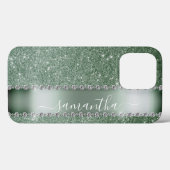 Diamond Green Glitter Calligraphy Monogram Name Case-Mate iPhone Case (Achterkant (horizontaal))