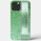 Diamond Green Glitter Calligraphy Monogram Name Case-Mate iPhone Case (Achterkant)