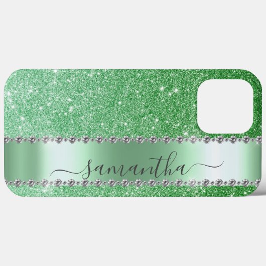 Diamond Green Glitter Calligraphy Monogram Name Case-Mate iPhone Case (Achterkant (horizontaal))