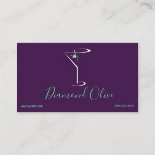 Diamond Green Olive Cocktail Martini Glass Logo Visitekaartje