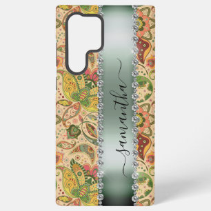 Diamond Green Paisley Calligraphy Monogram Name Samsung Galaxy Hoesje