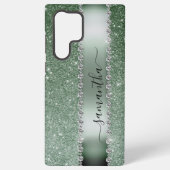 Diamond Groene Nep Glitter Calligrafie Monogram  Samsung Galaxy Hoesje (Achterkant)