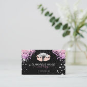 Diamond Hands Pink Glitter Black Nails Nail Tech B Visitekaartje (Staand voorkant)