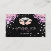 Diamond Hands Pink Glitter Black Nails Nail Tech B Visitekaartje (Voorkant)